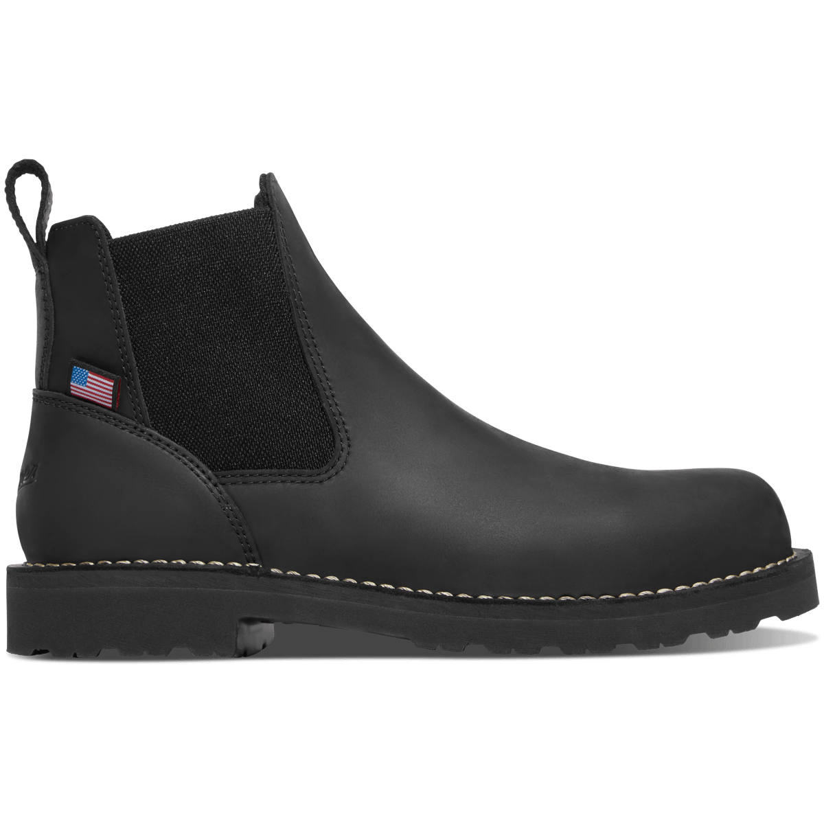 Danner Bull Run Chelsea 6-inch black leather work boot with elastic side panel and lug sole