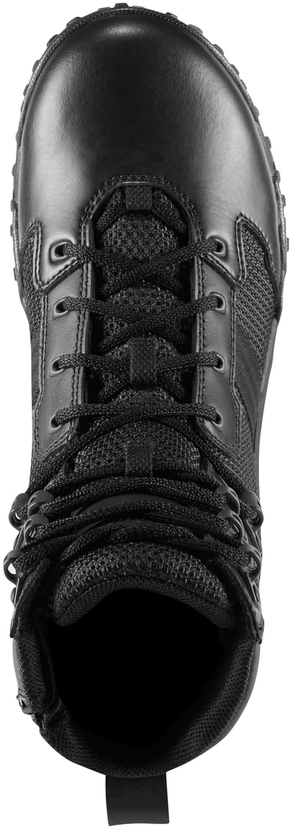 Top-down view of a men's tactical lace-up boot with side-zip and mesh panels