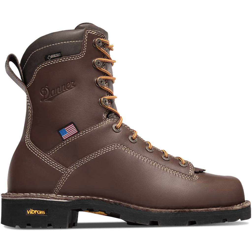 Danner men's tall lace-up work boot with Vibram sole and American flag patch