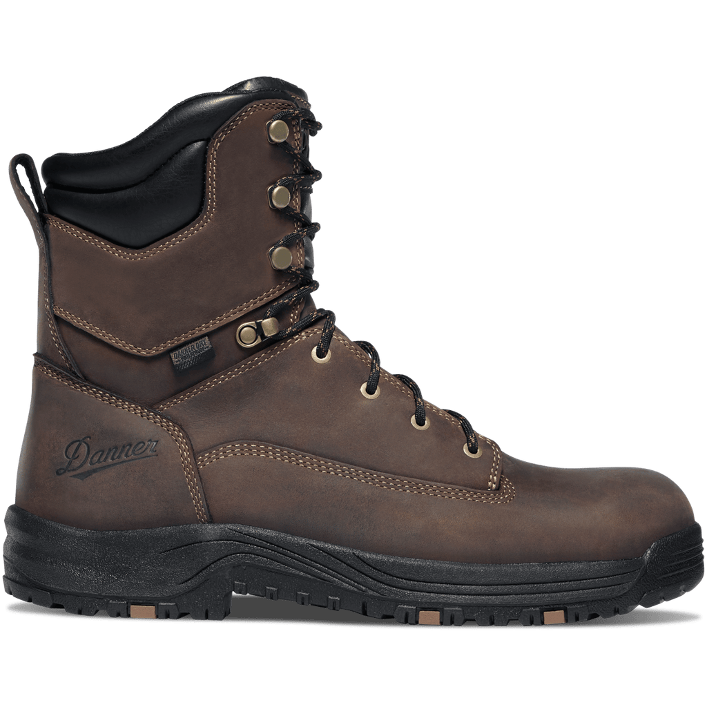 Danner men's 8-inch lace-up waterproof leather work boot with lugged rubber outsole