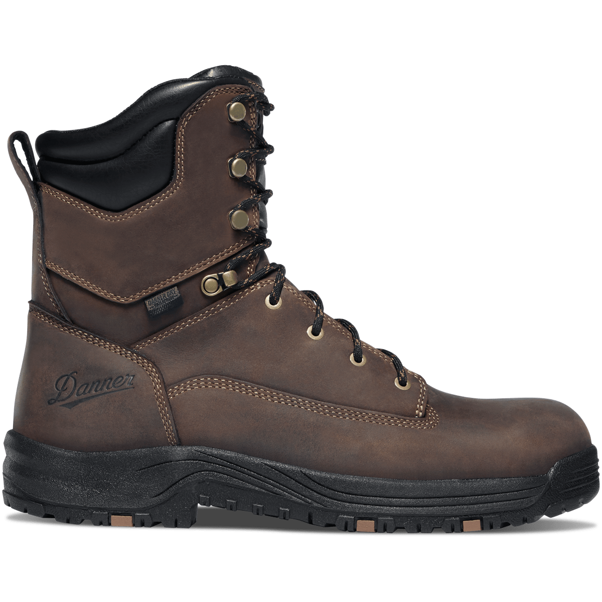 Danner men's 8-inch lace-up waterproof leather work boot with lugged rubber outsole