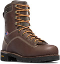 Danner men's tall brown leather work boot with orange laces and Vibram outsole