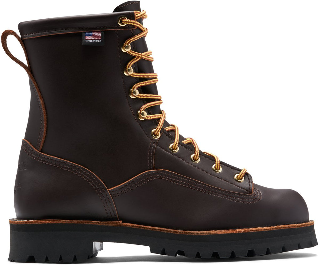 Danner men's lace-up leather work boot with lugged rubber sole and pull tab