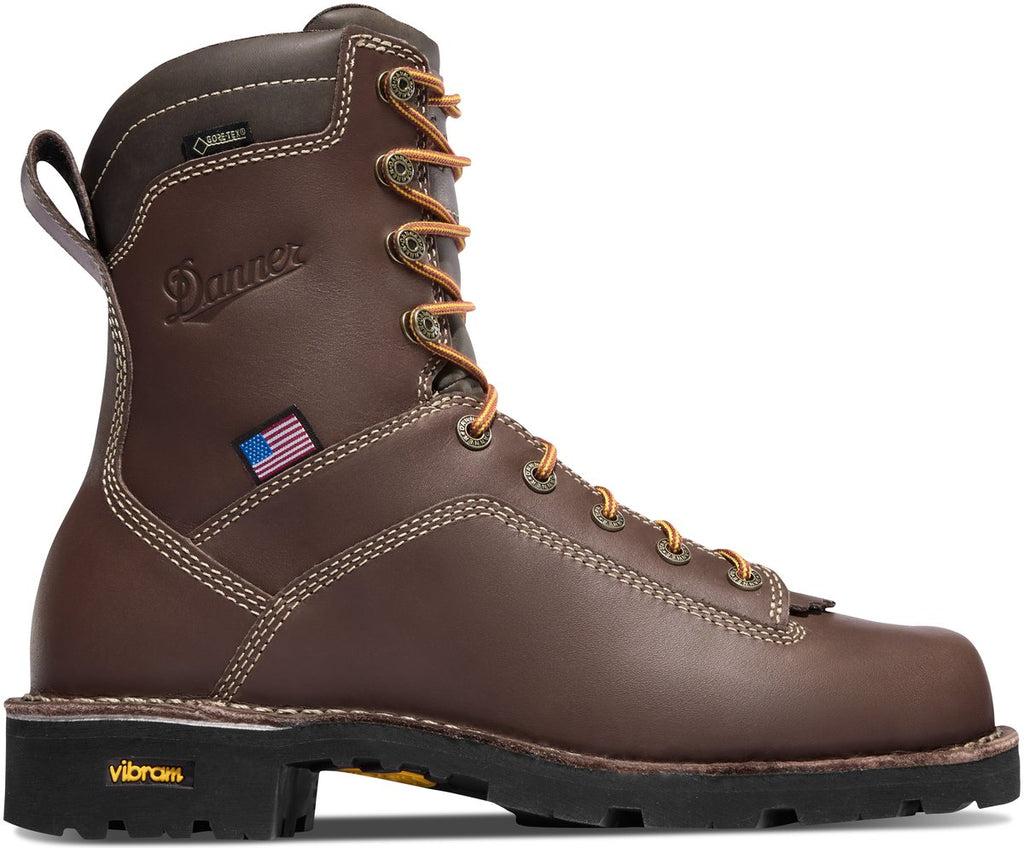 Danner men's tall lace-up leather work boot with Vibram sole and American flag patch