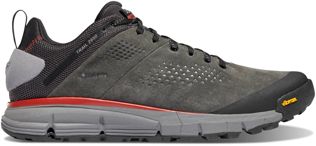 Danner Trail 2650 Low GTX men's hiking shoe with suede upper and red midsole accent