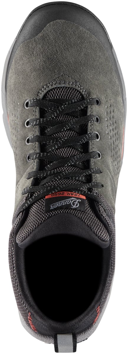 Top-down view of Danner Trail 2650 low hiking shoe with black laces