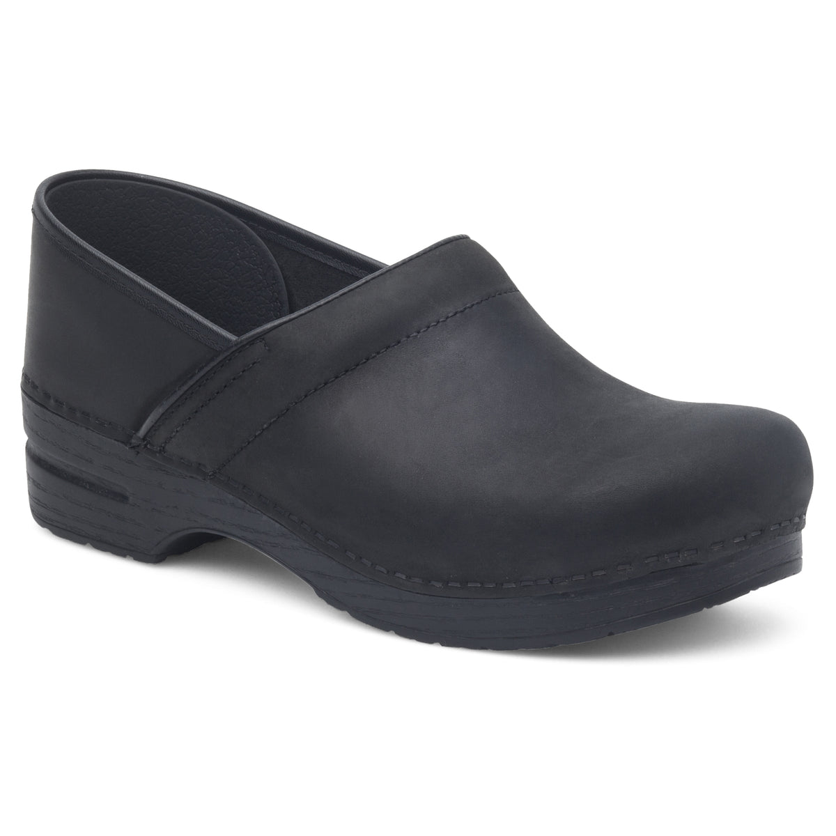 Dansko womens slip-on leather clog with closed toe and structured wooden-style sole