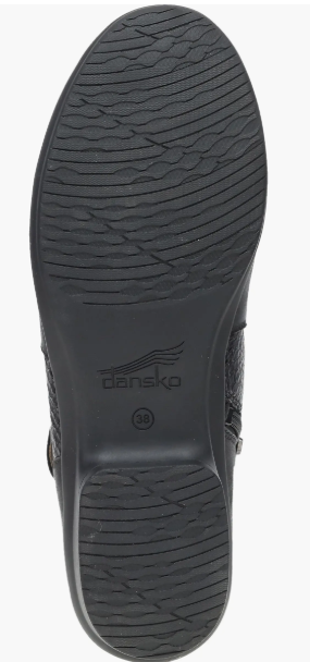Bottom sole view of Dansko women's shoe showing tread pattern and brand logo