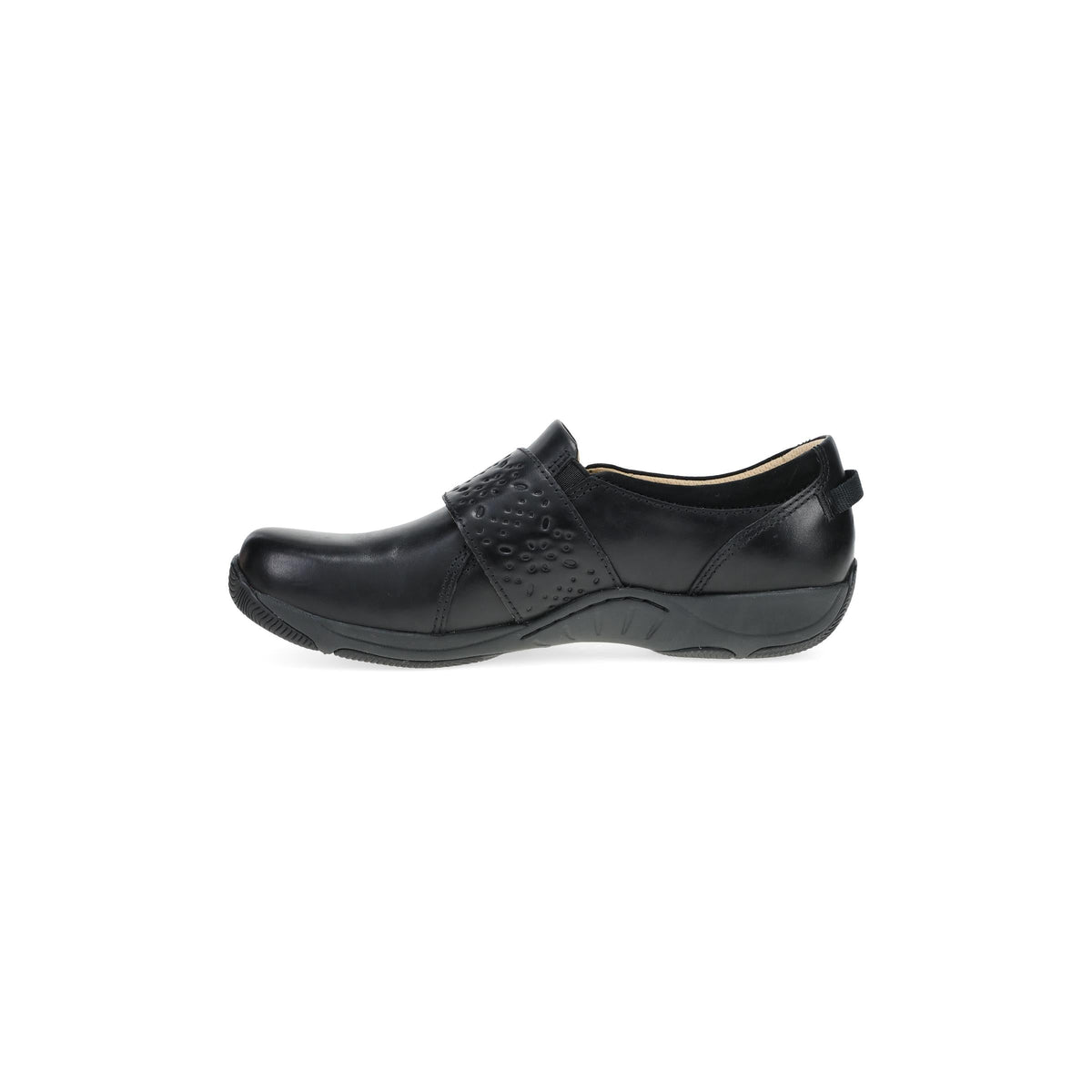 Dansko Sallie women's slip-on shoe with perforated velcro strap, medial side view