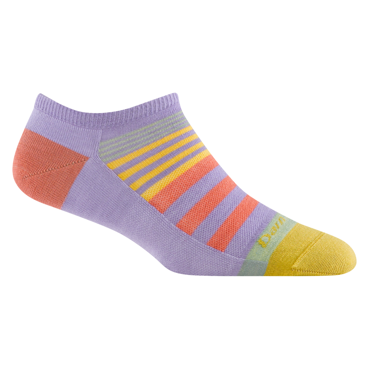 Darn Tough women's no-show ankle sock with multicolor stripes and cushioned toe