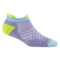 Darn Tough women's no-show running tab sock with cushion, lavender with lime and aqua accents