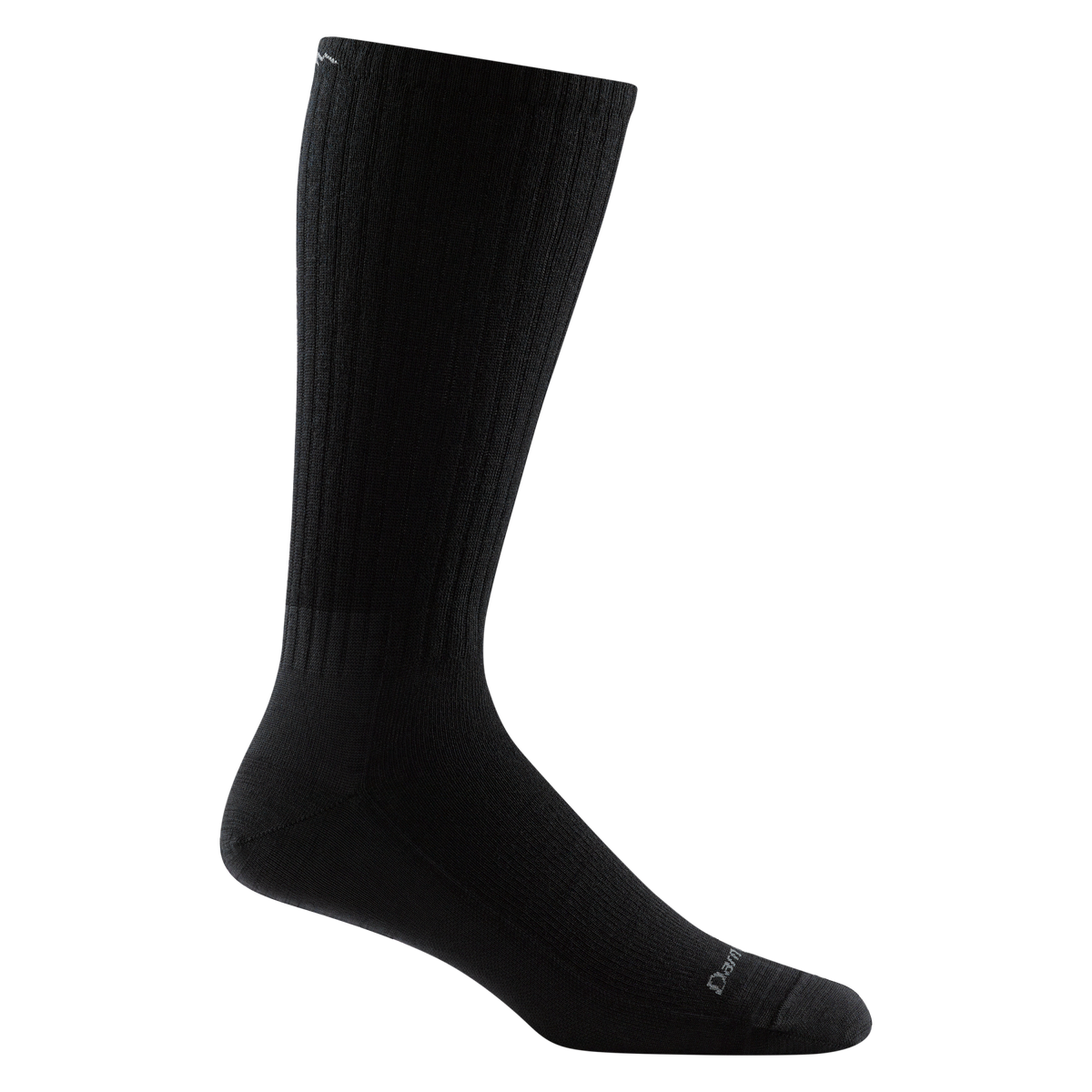 Darn Tough mid-calf length cushioned sock displayed on a foot form, ribbed shaft