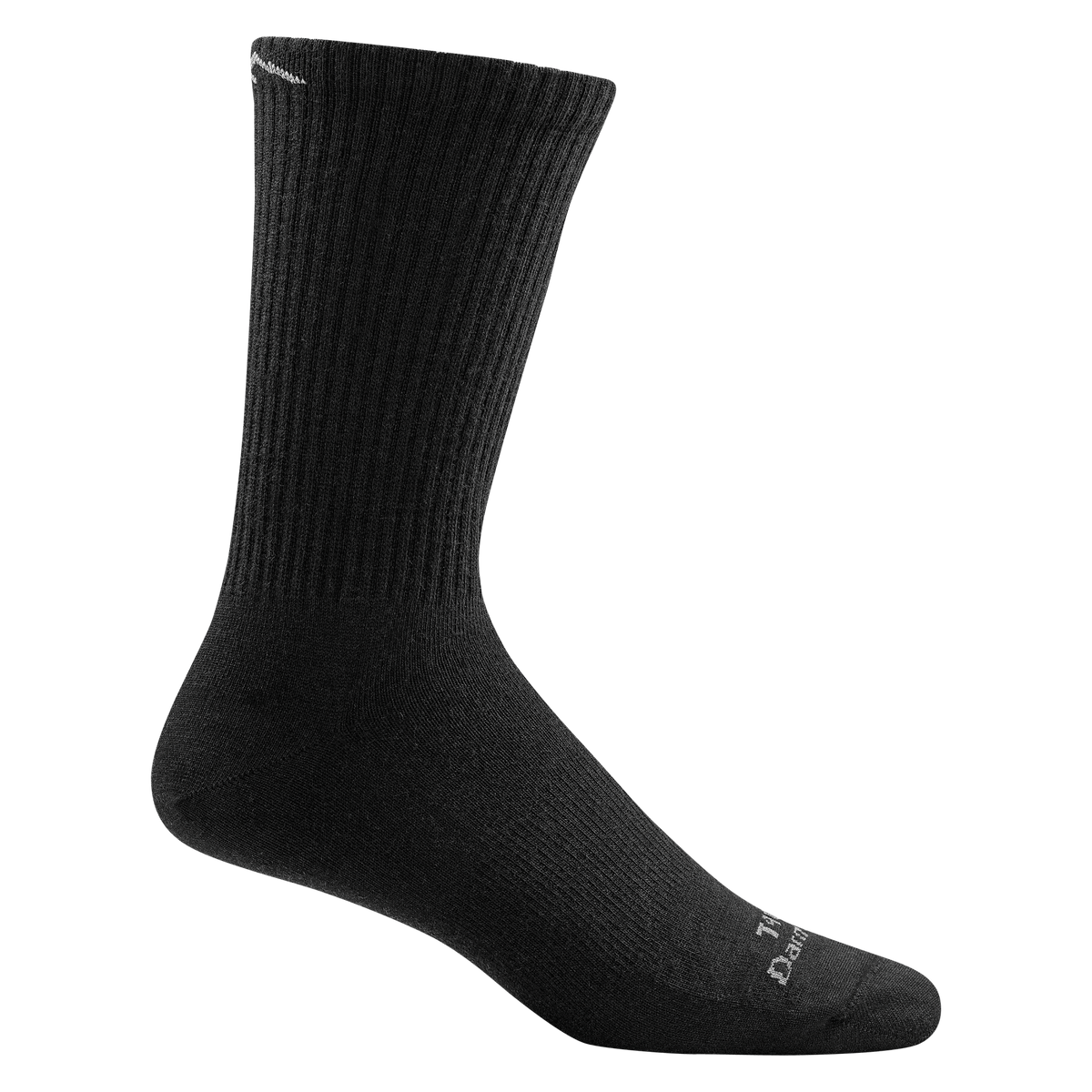 Darn Tough men's black crew-height tactical sock with ribbed cuff and cushioned sole