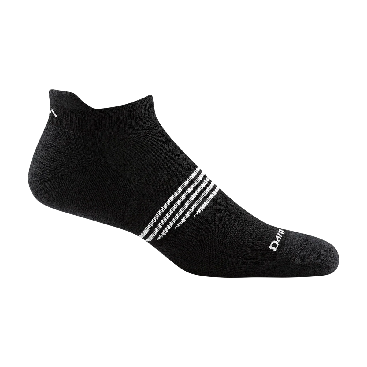 Darn Tough men's no-show tab running sock with white stripe detail on arch