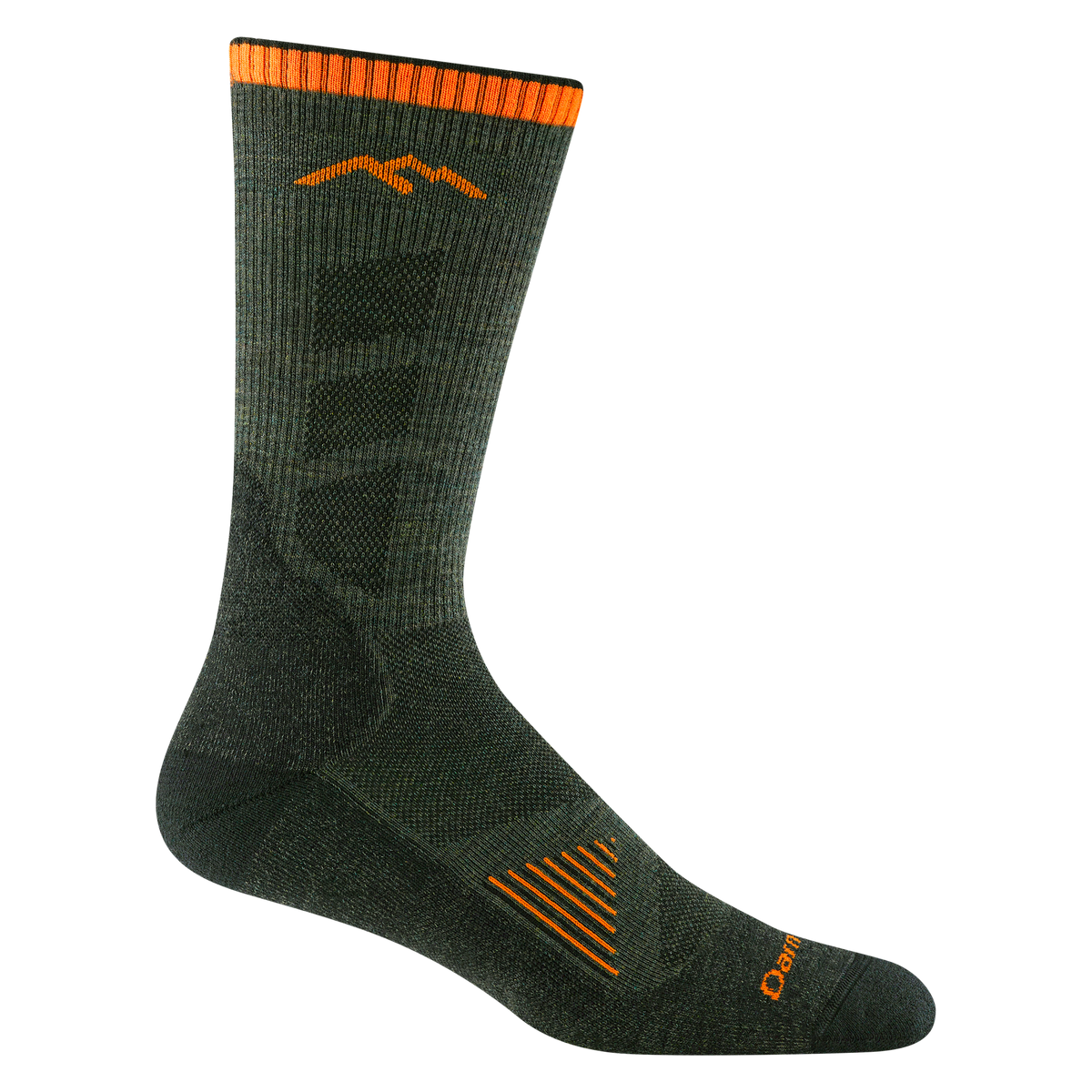 Darn Tough men's boot hiking sock with orange accent stripe and mountain logo