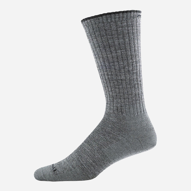 Darn Tough men's mid-calf crew sock in ribbed knit shown from side angle