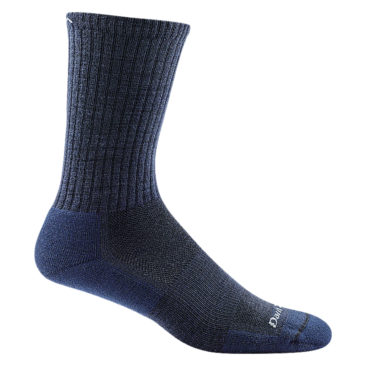 Darn Tough men's crew sock with ribbed calf and light cushioned sole, shown in profile