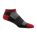 Darn Tough men's no-show low-cut athletic sock with red toe, heel, and cuff accents