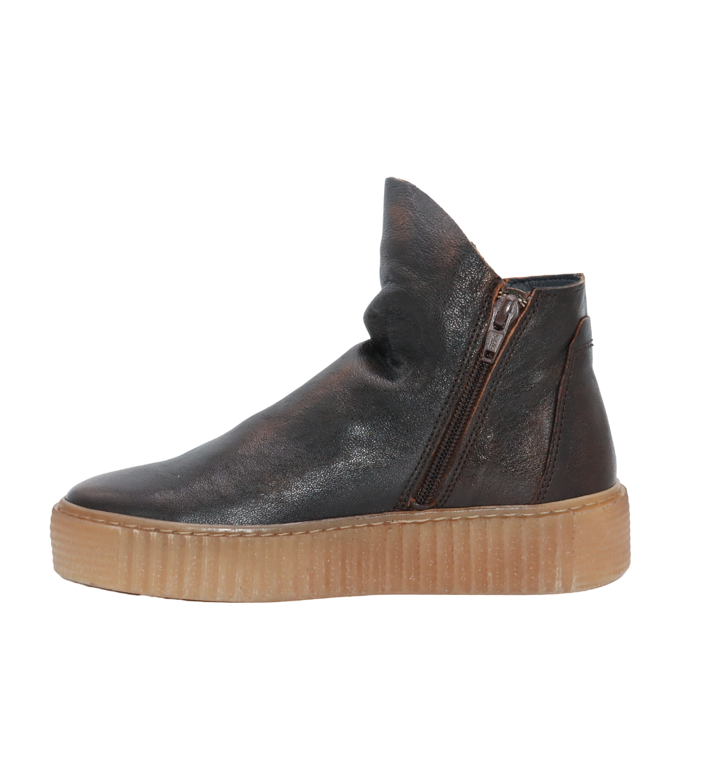 Eric Michael Zelda womens leather ankle boot with platform creeper sole and side zipper