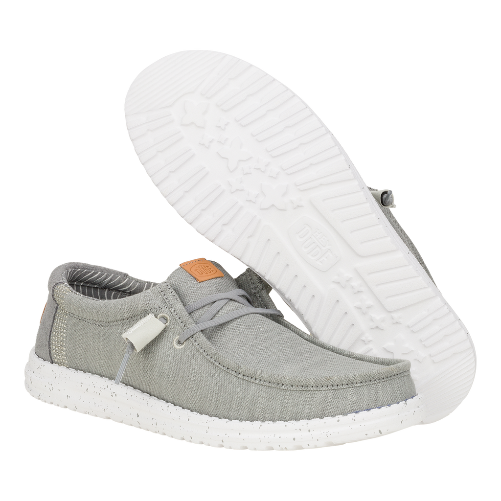 Hey Dude Wally Elevated mens grey canvas slip-on shoe with white speckled outsole