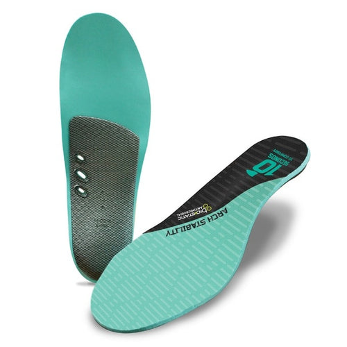 New Balance 3720 Arch Stability insoles, teal and black, shown top and bottom views