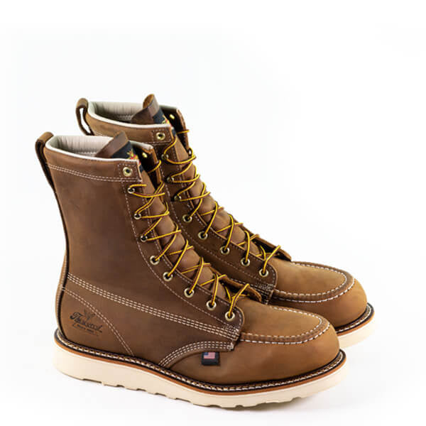 Thorogood Men's Trail 8-inch Moc Toe Safety Wedge Work Boots with leather laces