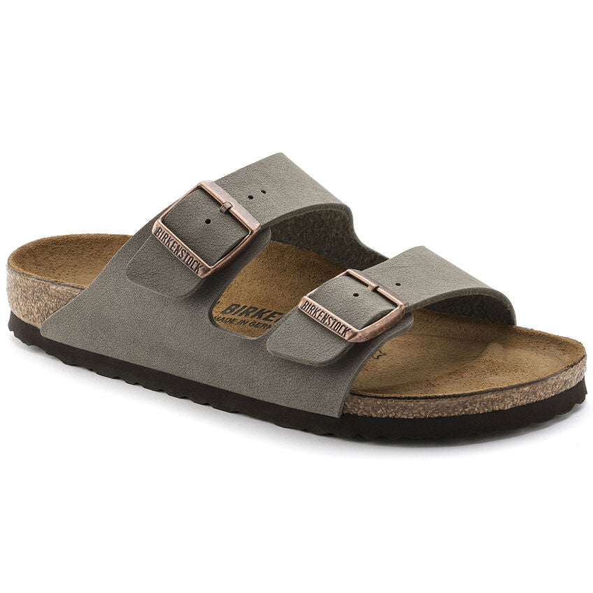 Birkenstock Arizona sandals in mocha with two adjustable buckle straps and cork footbed