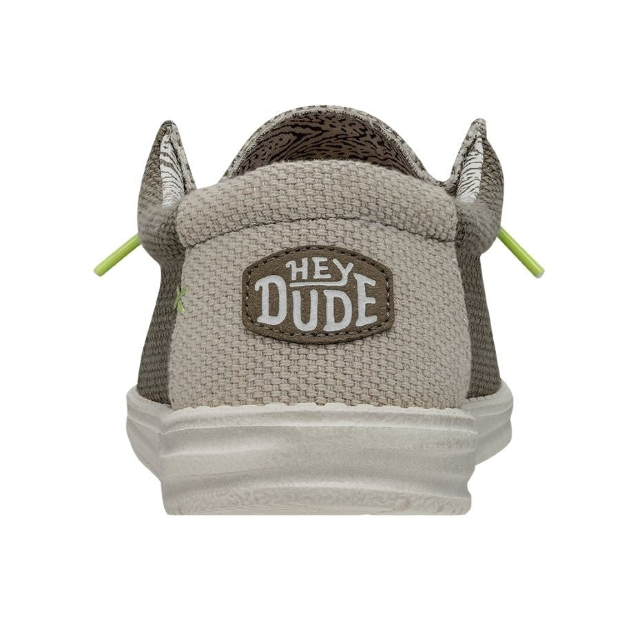 Hey Dude Mens Wally Braided slip-on shoe, rear view showing brand logo patch
