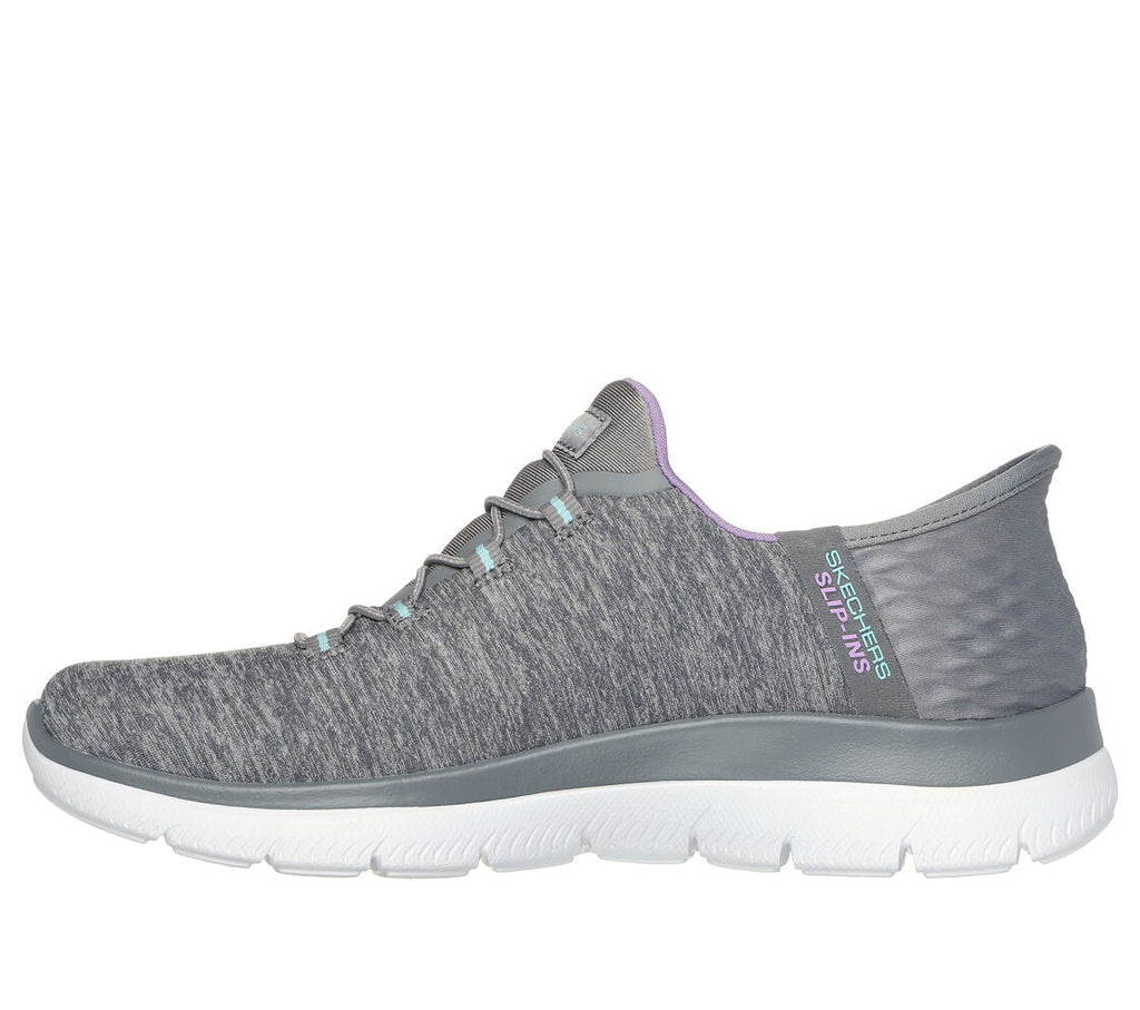Skechers Slip-Ins Summits women's gray heathered knit sneaker with white sole