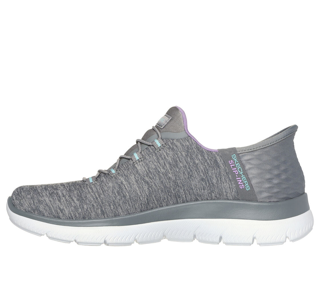 Skechers Slip-Ins Summits women's gray heathered knit sneaker with white sole