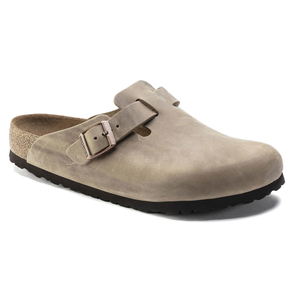 Birkenstock Boston tobacco oiled leather clog with adjustable buckle strap and dark sole