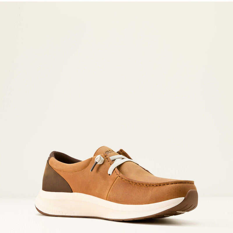 Ariat mens tan nubuck leather moc toe lace-up shoe with white foam sole