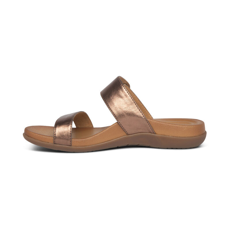 Born Womens Mimi metallic slide sandal with dual straps and cushioned footbed