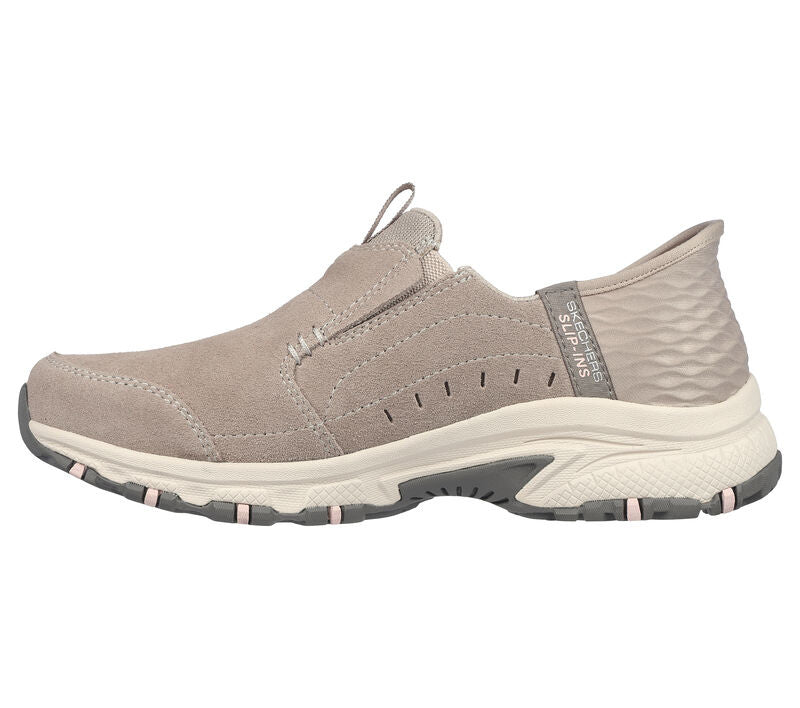 Skechers Slip-Ins Hillcrest-Sunapee women's dark taupe suede slip-on sneaker with chunky sole