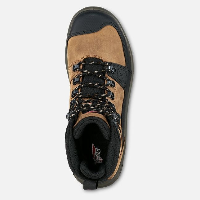 Red Wing men's brown leather 6-inch safety toe work boot, top view