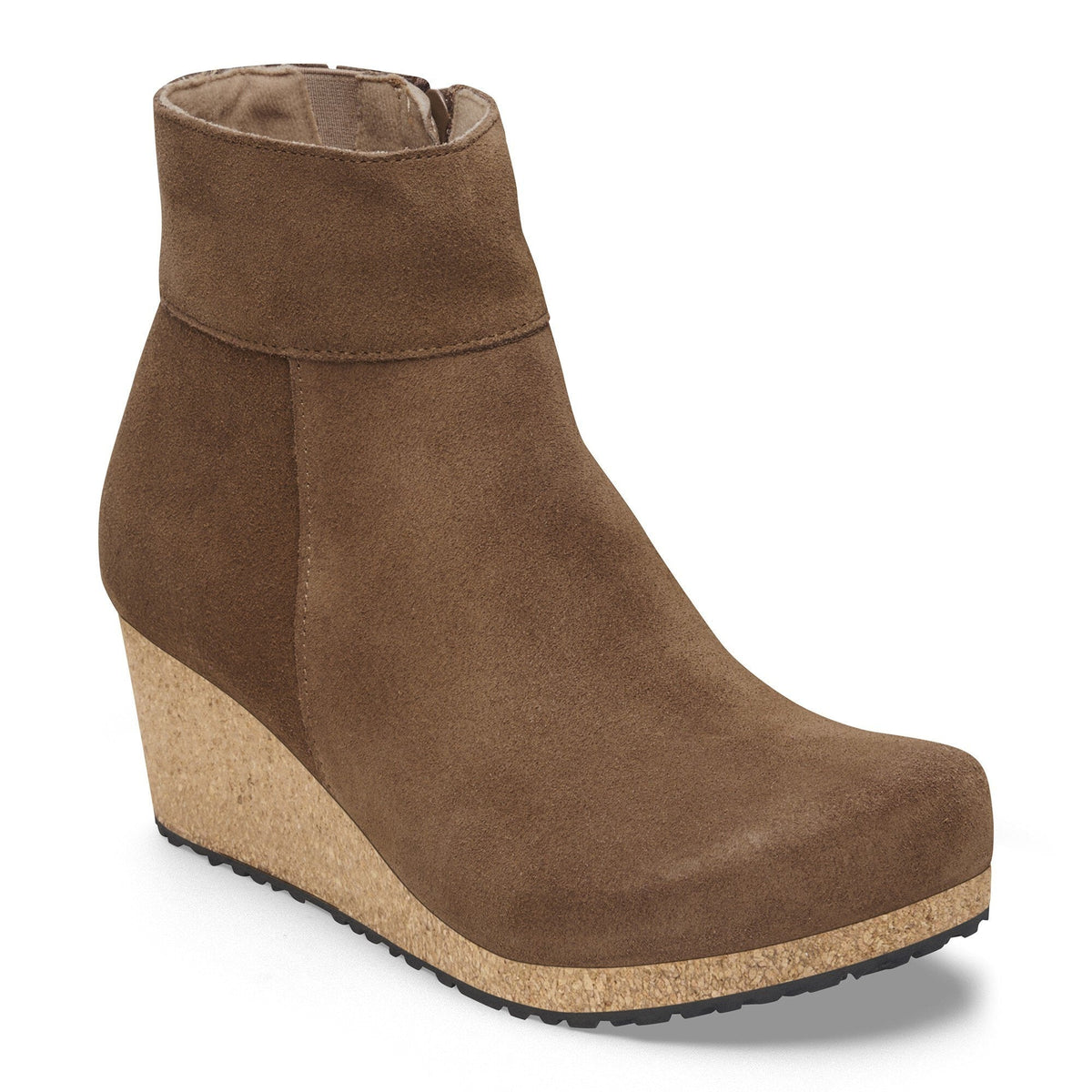 Birkenstock Papillio Ebba dark tan suede wedge ankle boot with cork sole