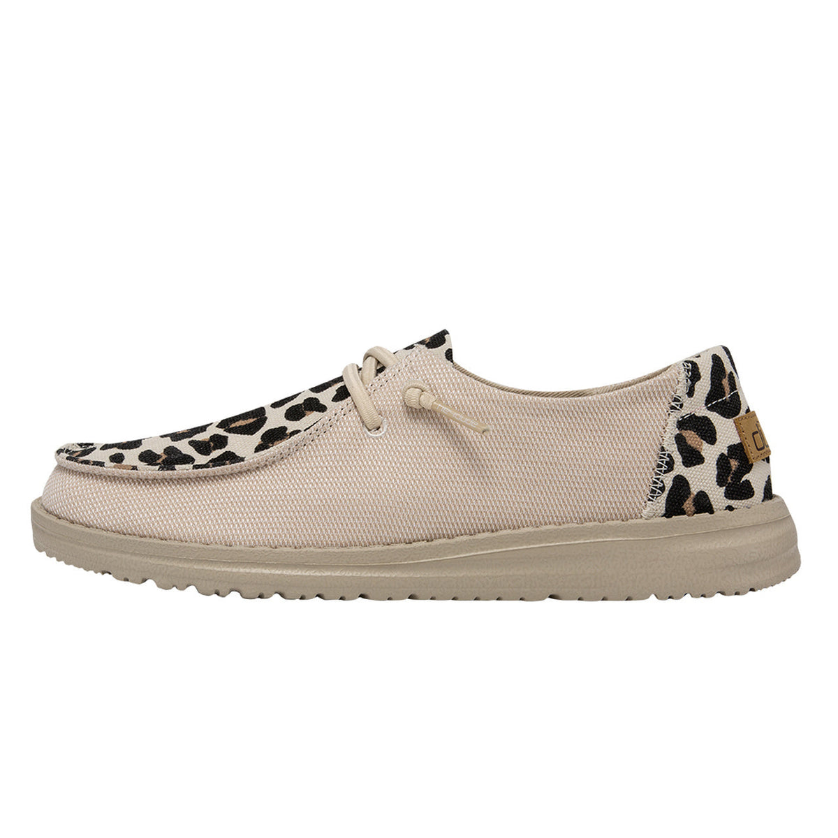 Hey Dude Girls Wendy Funk beige canvas slip-on shoe with leopard print accents
