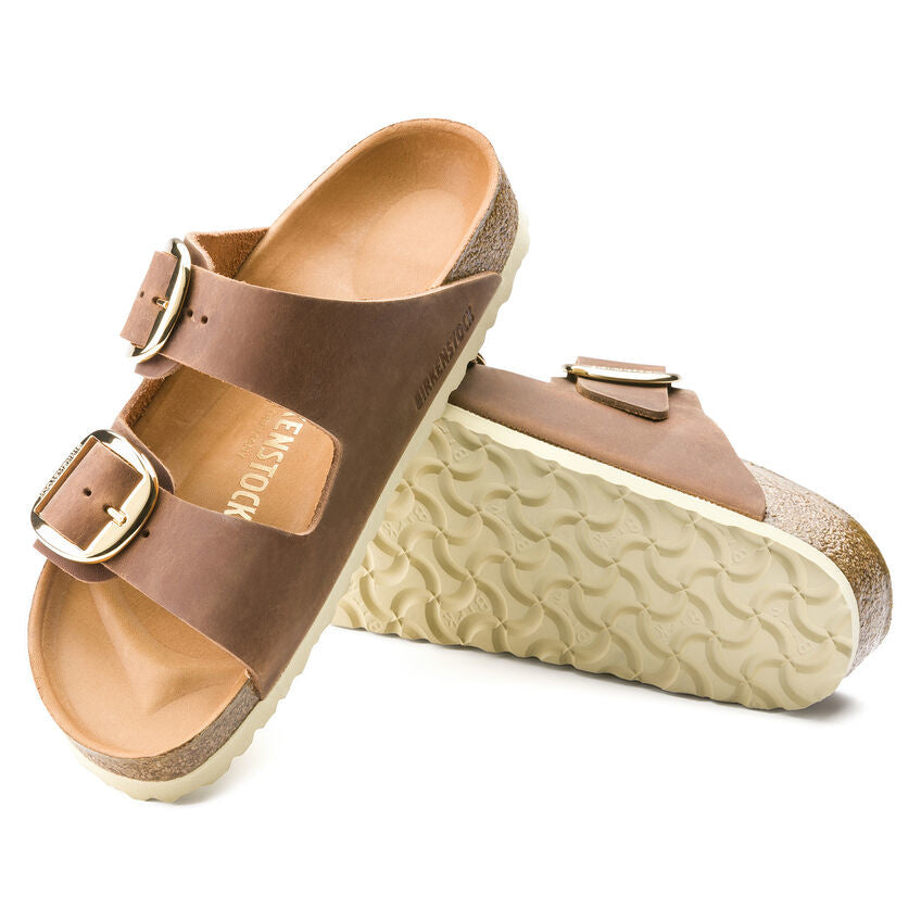 Birkenstock Arizona Big Buckle sandals in cognac oiled leather with gold buckles