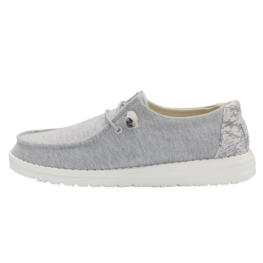 Hey Dude Wendy Stretch women's slip-on shoe in light gray canvas with white sole