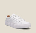 Taos Plim Soul Lux women's white leather low-top lace-up sneaker with white sole