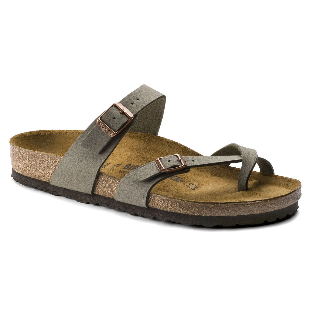 Birkenstock Mayari mocha toe-loop sandal with two buckle straps and cork footbed