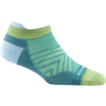 Darn Tough women's no-show tab running sock in teal, green, and light blue