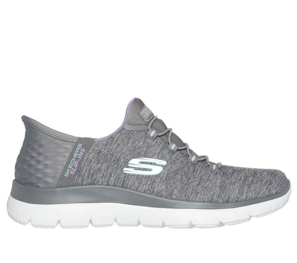 Skechers Slip-Ins Summits women's gray heathered knit sneaker with white sole