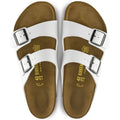 Birkenstock Arizona white leather sandals with two straps and silver buckles, size 42