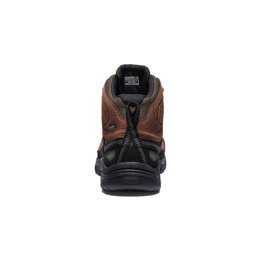 Keen Outdoor Men's Targhee IV Mid hiking boot shown from rear angle highlighting heel construction