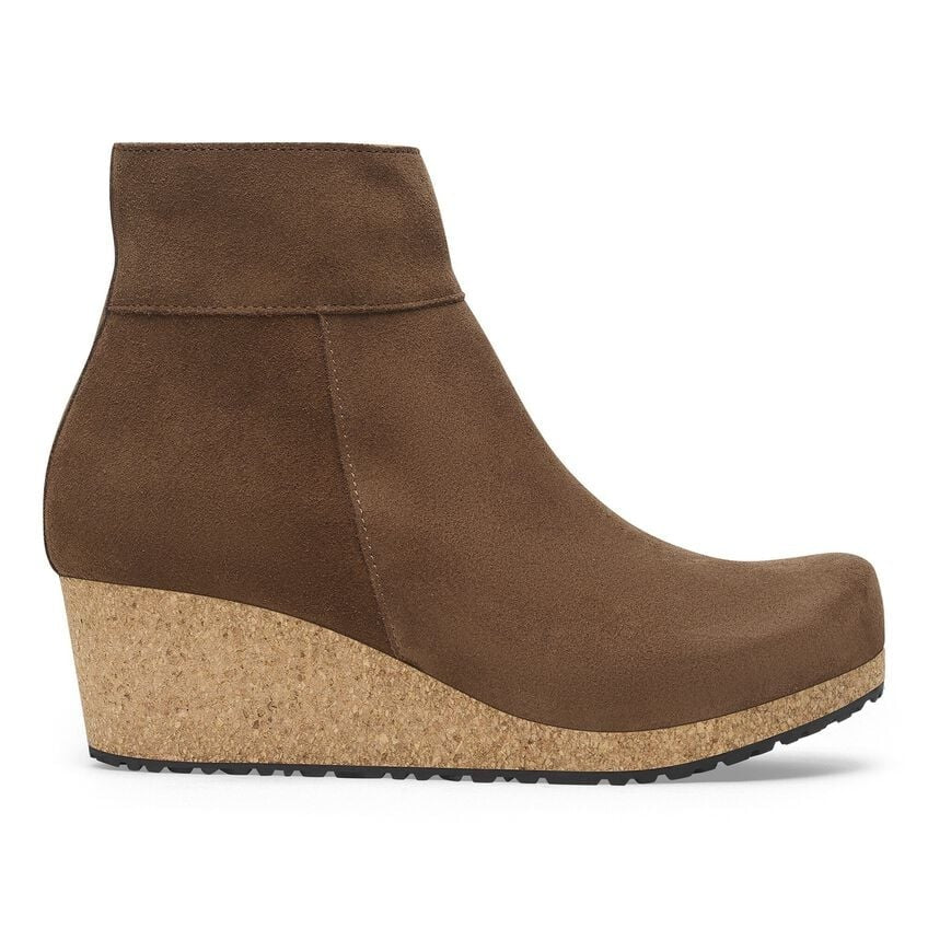 Birkenstock Papillio Ebba dark tan suede wedge ankle boot with cork sole