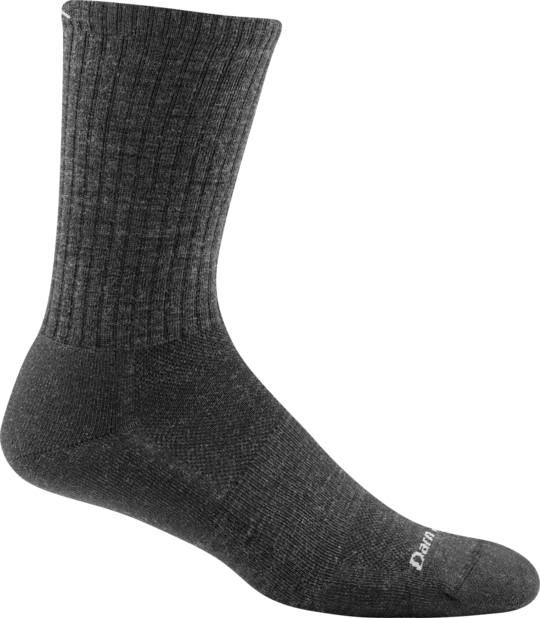 Darn Tough mens charcoal gray ribbed merino wool crew sock with light cushion