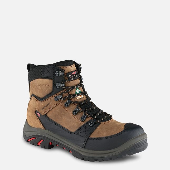 Red Wing men's brown waterproof 6-inch safety toe work boot with black lacing