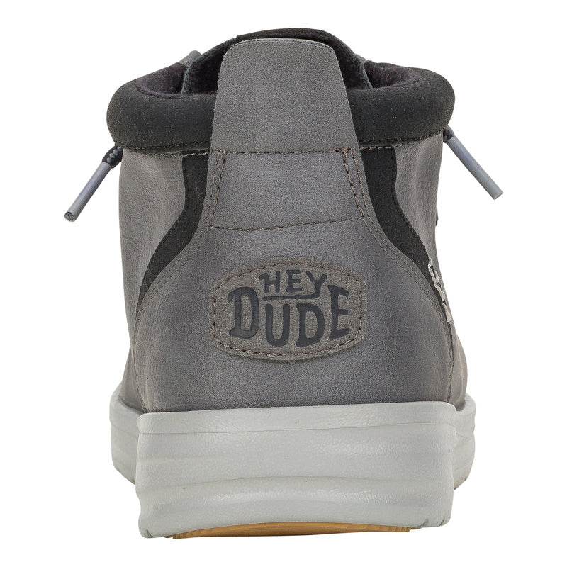 Hey Dude Mens Wally Mid GripR Classic casual shoe rear view showing brand logo patch
