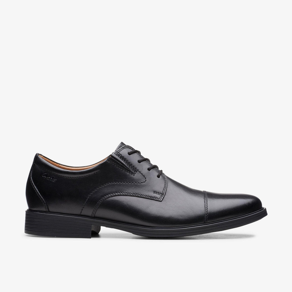 Clarks men's leather cap toe Derby dress shoe with lace-up closure and low heel